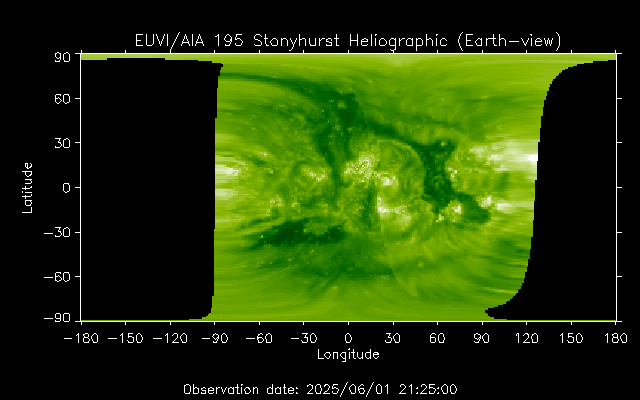  Space Weather Forecasts - ESTUDIO DEL SOL Y LA #MAGNETOSFERA , #ASTRONOMÍA - Página 8 Euvi_195_heliographic