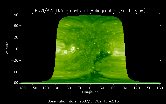 EUVI 195 heliographic map