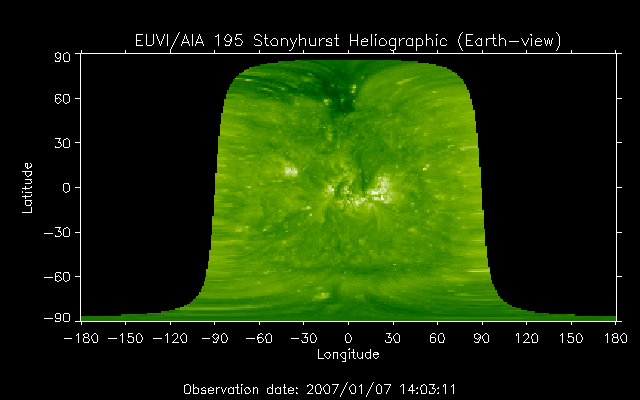 EUVI 195 heliographic map