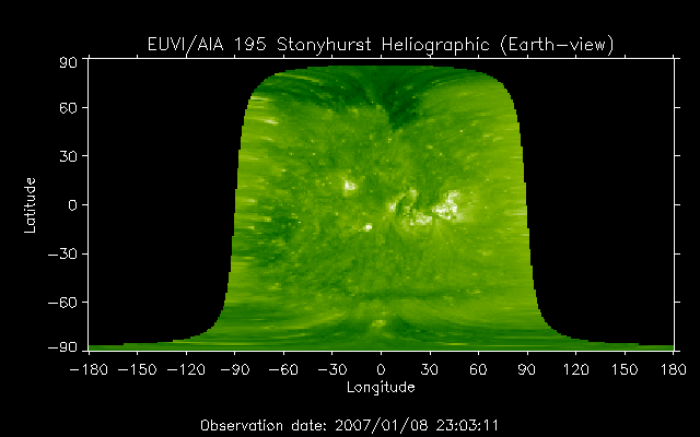 EUVI 195 heliographic map