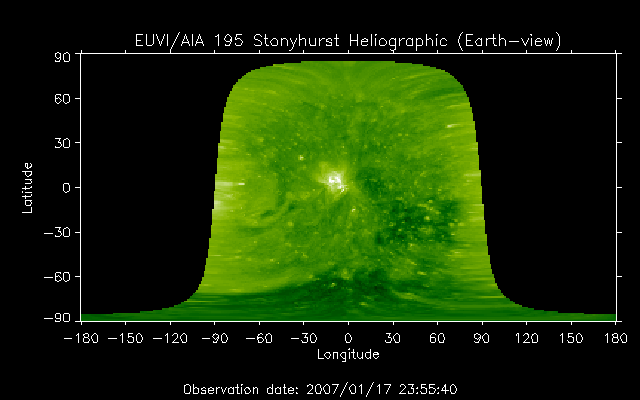 EUVI 195 heliographic map