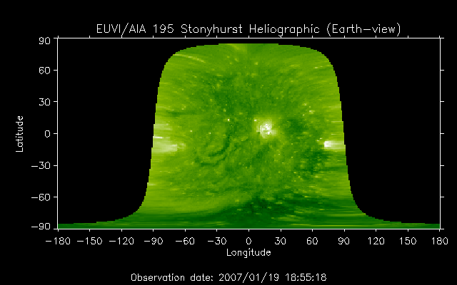 EUVI 195 heliographic map