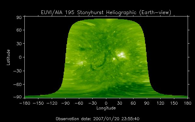 EUVI 195 heliographic map