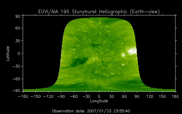 EUVI 195 heliographic map