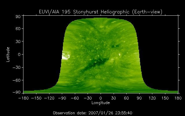 EUVI 195 heliographic map