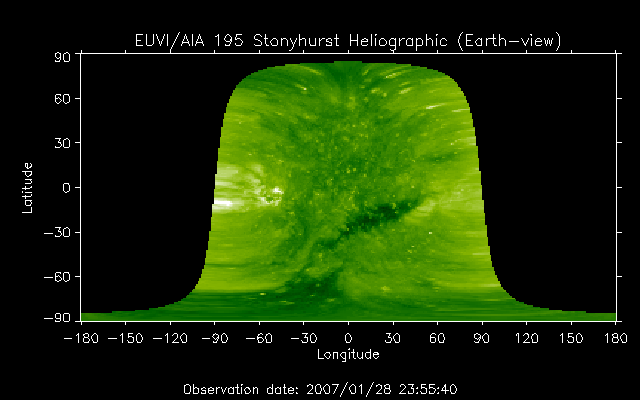 EUVI 195 heliographic map