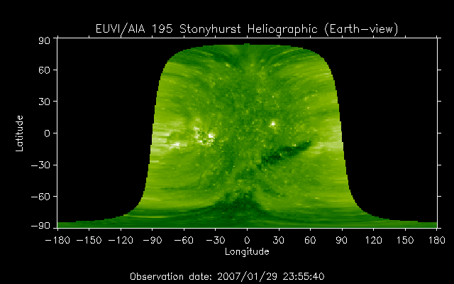 EUVI 195 heliographic map