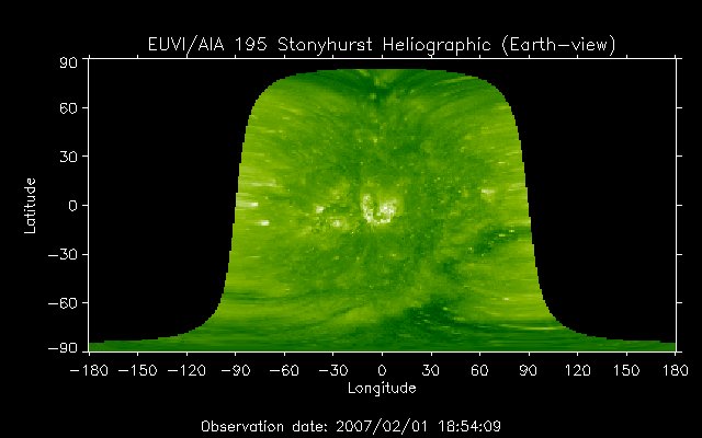EUVI 195 heliographic map