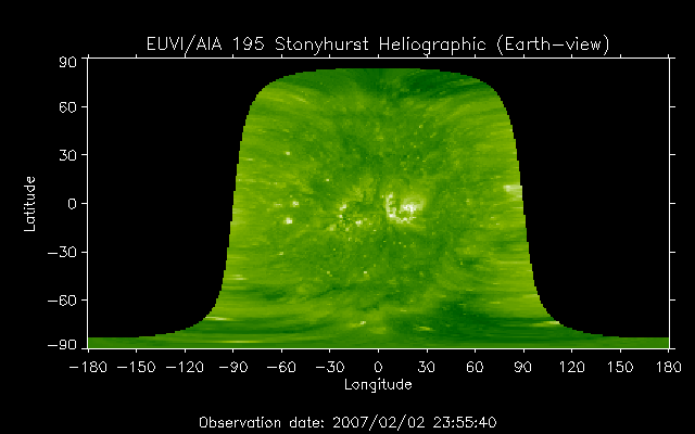EUVI 195 heliographic map