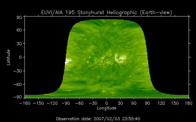 EUVI 195 heliographic map