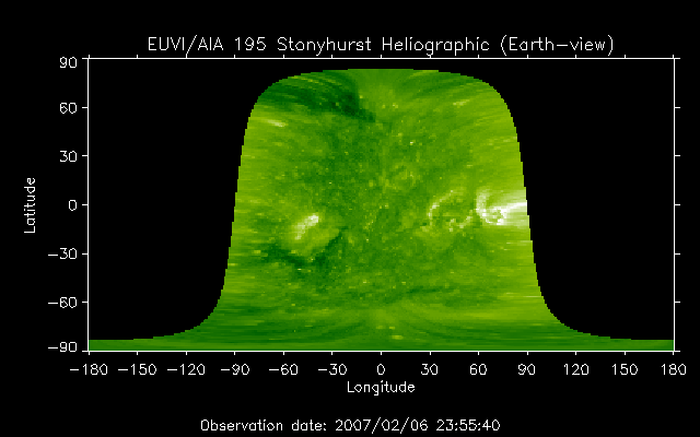 EUVI 195 heliographic map