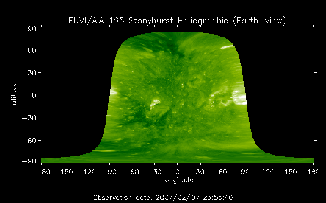 EUVI 195 heliographic map