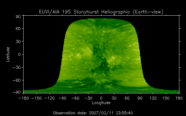EUVI 195 heliographic map