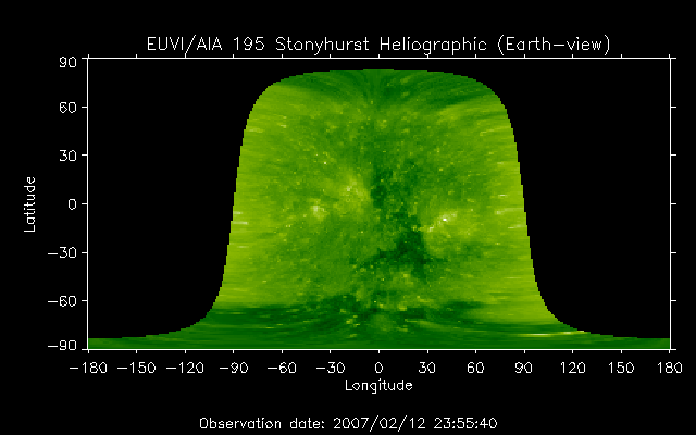 EUVI 195 heliographic map