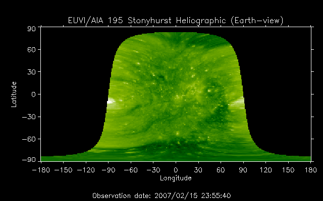 EUVI 195 heliographic map