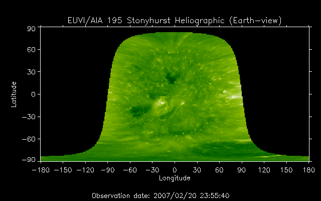 EUVI 195 heliographic map