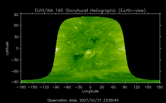 EUVI 195 heliographic map
