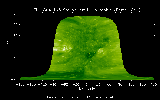 EUVI 195 heliographic map