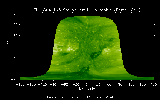 EUVI 195 heliographic map
