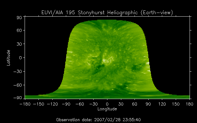 EUVI 195 heliographic map