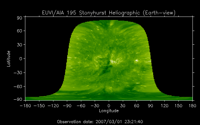 EUVI 195 heliographic map