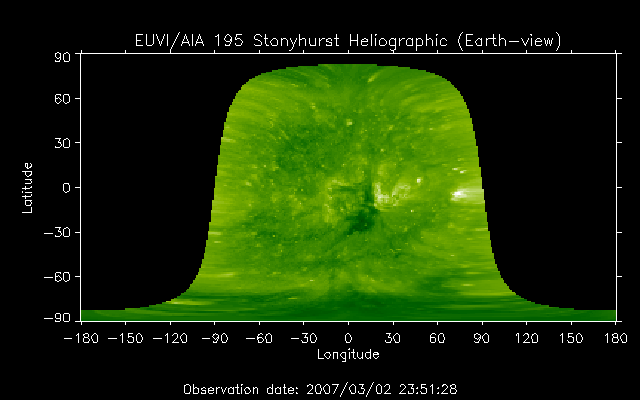 EUVI 195 heliographic map