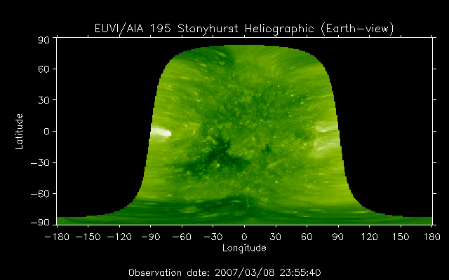 EUVI 195 heliographic map