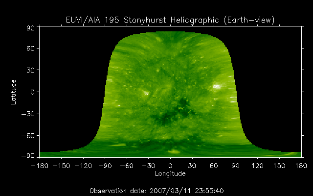 EUVI 195 heliographic map