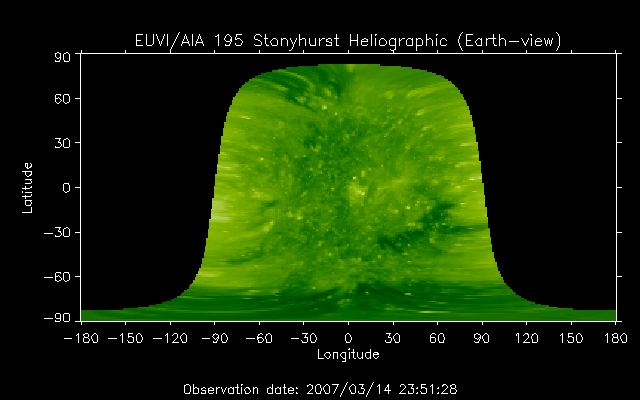 EUVI 195 heliographic map
