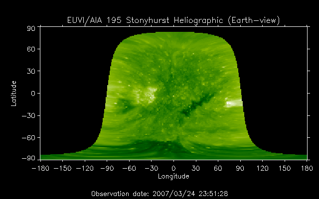 EUVI 195 heliographic map