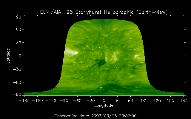 EUVI 195 heliographic map