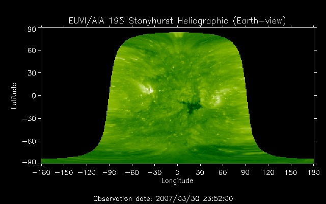 EUVI 195 heliographic map