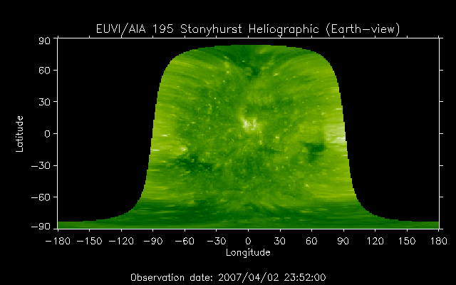 EUVI 195 heliographic map