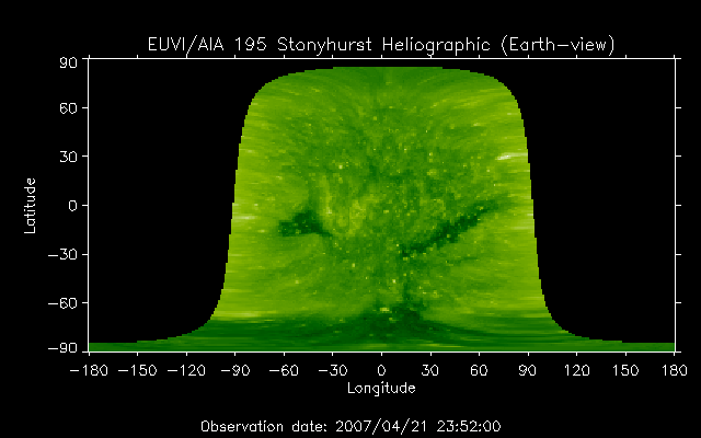 EUVI 195 heliographic map