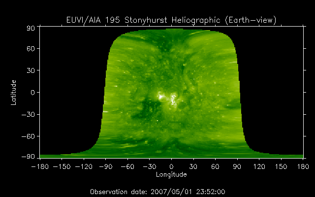 EUVI 195 heliographic map