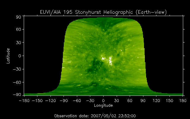 EUVI 195 heliographic map