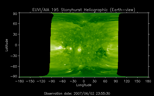 EUVI 195 heliographic map