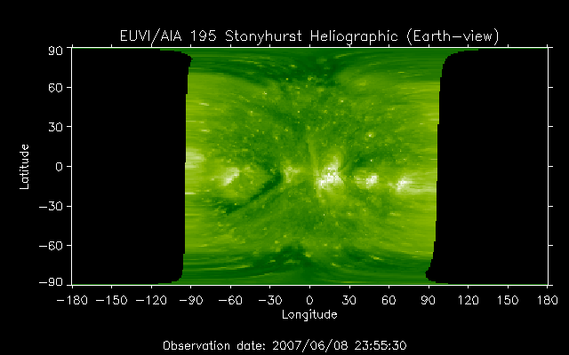 EUVI 195 heliographic map