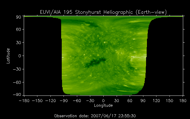 EUVI 195 heliographic map