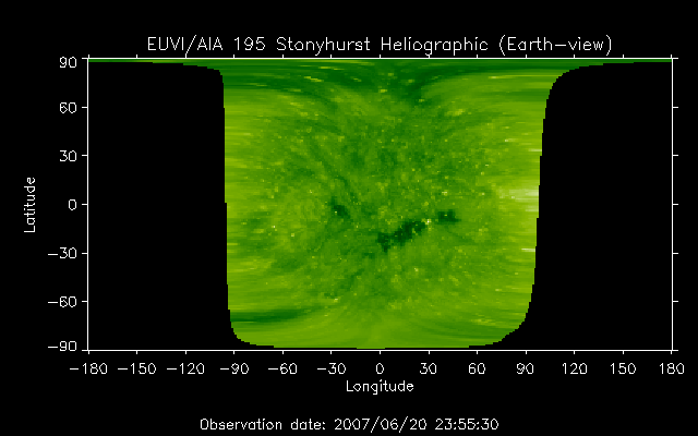 EUVI 195 heliographic map