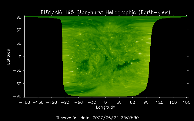 EUVI 195 heliographic map