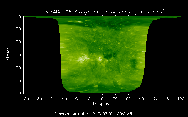 EUVI 195 heliographic map
