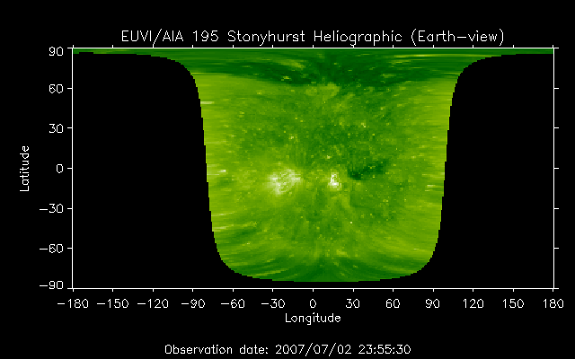 EUVI 195 heliographic map