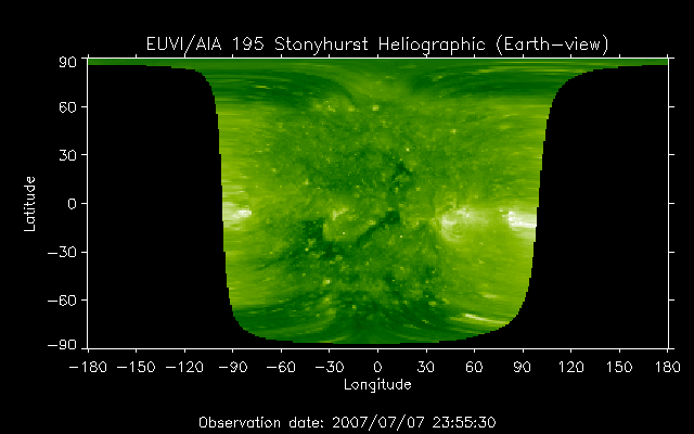 EUVI 195 heliographic map