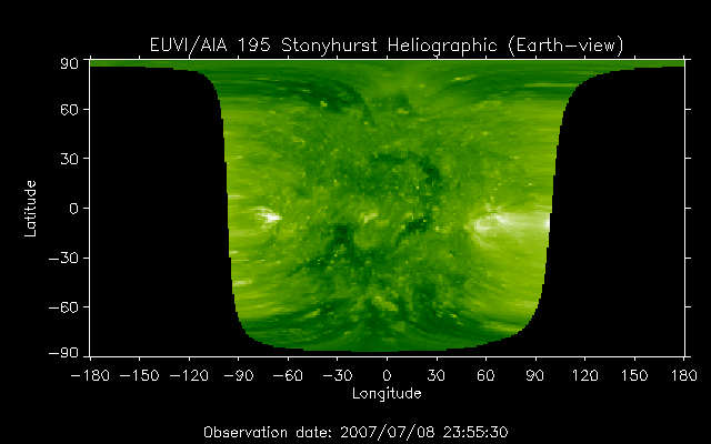 EUVI 195 heliographic map
