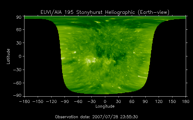 EUVI 195 heliographic map
