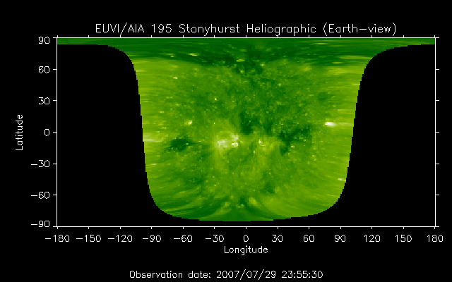 EUVI 195 heliographic map