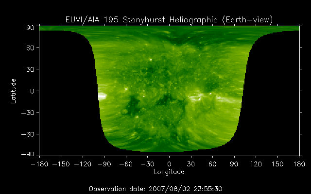 EUVI 195 heliographic map