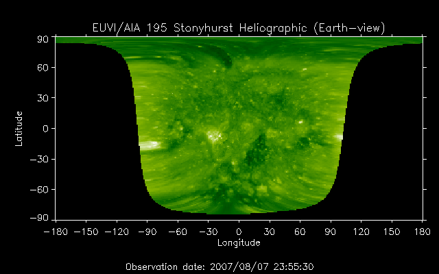 EUVI 195 heliographic map