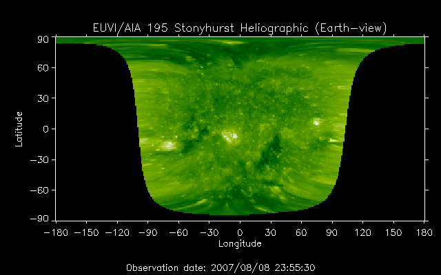 EUVI 195 heliographic map